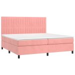 Pat continental cu saltea & LED, roz, 200×200 cm, catifea