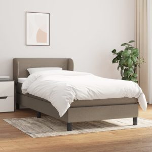Pat box spring cu saltea, gri taupe, 80×200 cm, textil