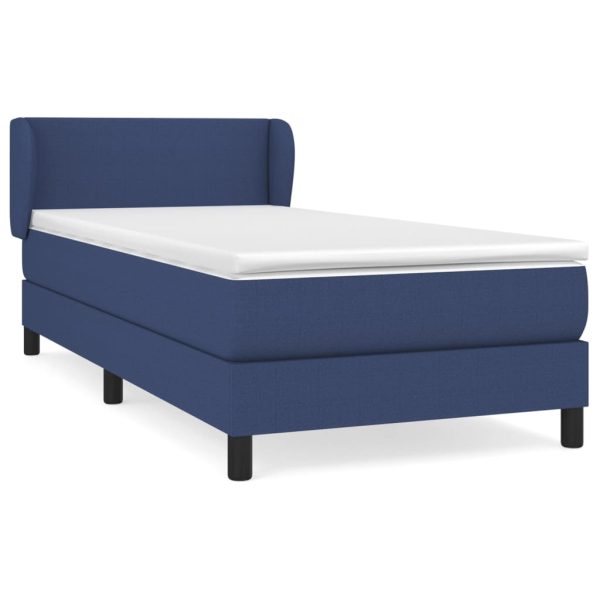 Pat box spring cu saltea, albastru, 80×200 cm, textil