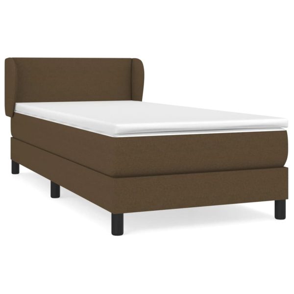 Pat box spring cu saltea, maro închis, 90×190 cm, textil