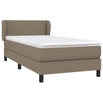 Pat box spring cu saltea, gri taupe, 90×200 cm, textil