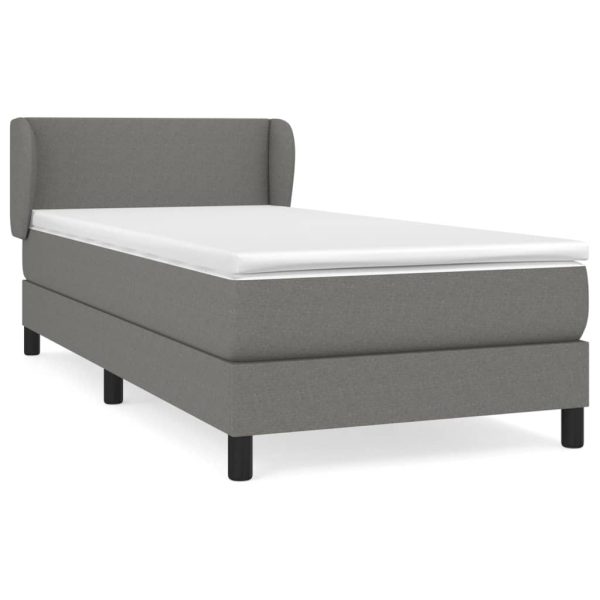 Pat box spring cu saltea, gri închis, 100×200 cm, textil