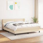 Pat material textil cu saltea, crem, 180×200 cm, textil