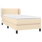 Pat box spring cu saltea, crem, 90×200 cm, textil