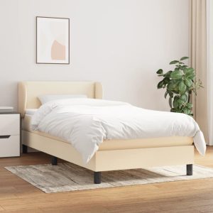 Pat box spring cu saltea, crem, 100×200 cm, textil