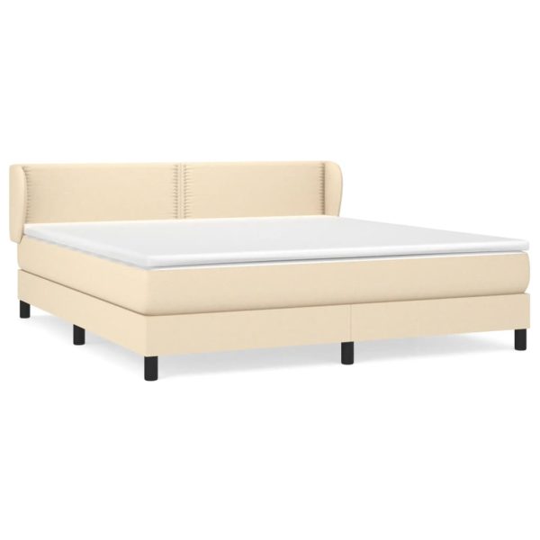 Pat box spring cu saltea, crem, 180×200 cm, material textil