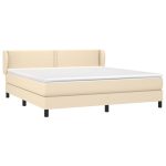 Pat box spring cu saltea, crem, 180×200 cm, material textil