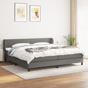 Pat box spring cu saltea, gri închis, 200×200 cm, textil