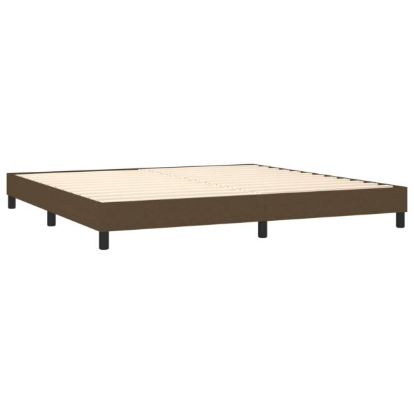 Pat box spring cu saltea, maro închis, 200×200 cm, textil