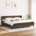Pat box spring cu saltea, maro închis, 200×200 cm, textil