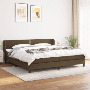 Pat box spring cu saltea, maro închis, 200×200 cm, textil