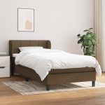 Pat box spring cu saltea, maro închis, 90×200 cm, textil