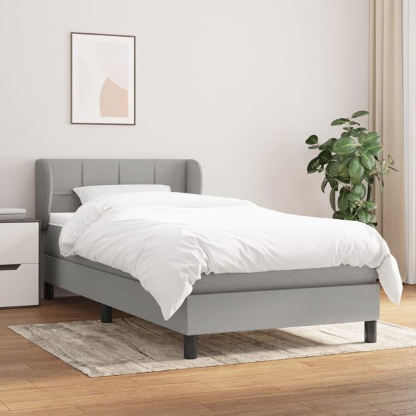 Pat box spring cu saltea, gri deschis, 100×200 cm, textil
