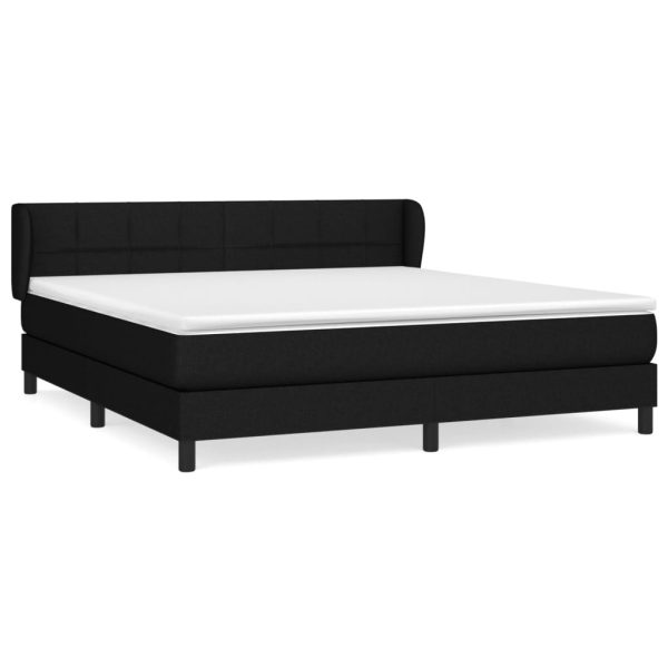 Pat box spring cu saltea, negru, 180×200 cm, material textil