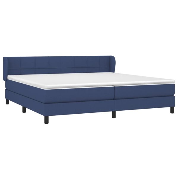 Pat box spring cu saltea, albastru, 200×200 cm, textil