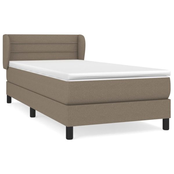 Pat box spring cu saltea, gri taupe, 90×190 cm, textil