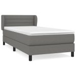Pat box spring cu saltea, gri închis, 90×200 cm, textil