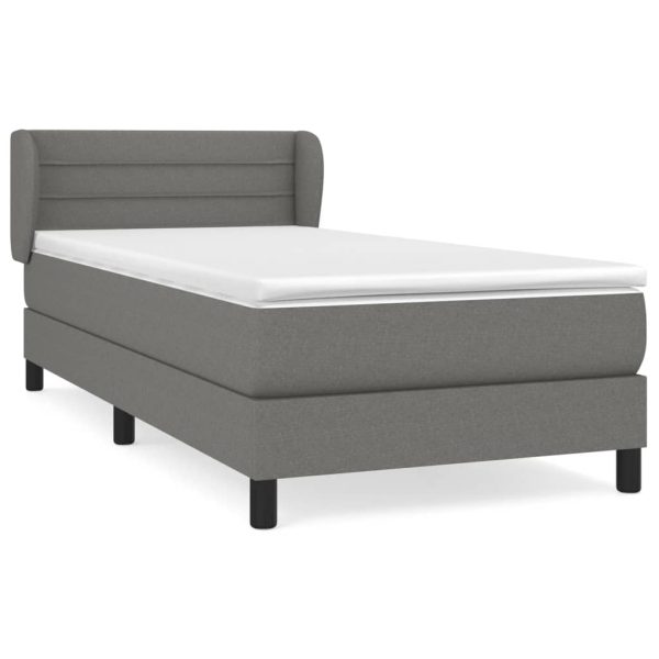 Pat box spring cu saltea, gri închis, 90×200 cm, textil