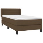 Pat box spring cu saltea, maro închis, 90×200 cm, textil