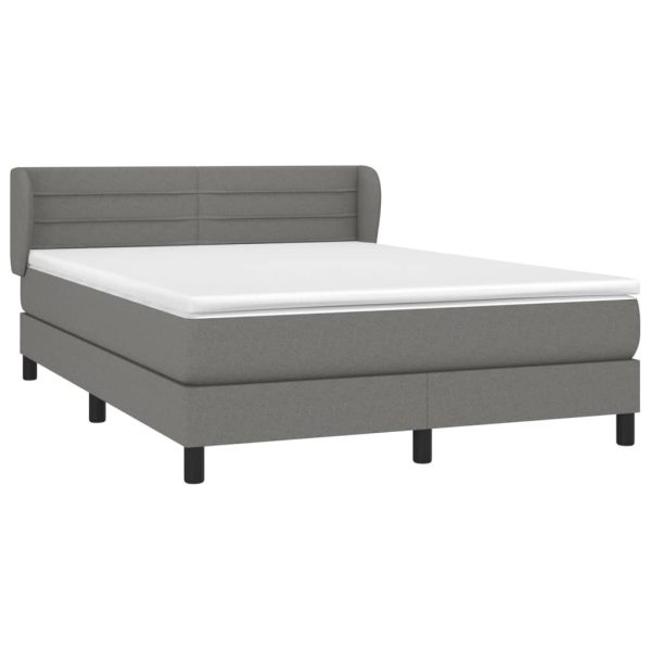 Pat box spring cu saltea, gri închis, 140×200 cm, textil