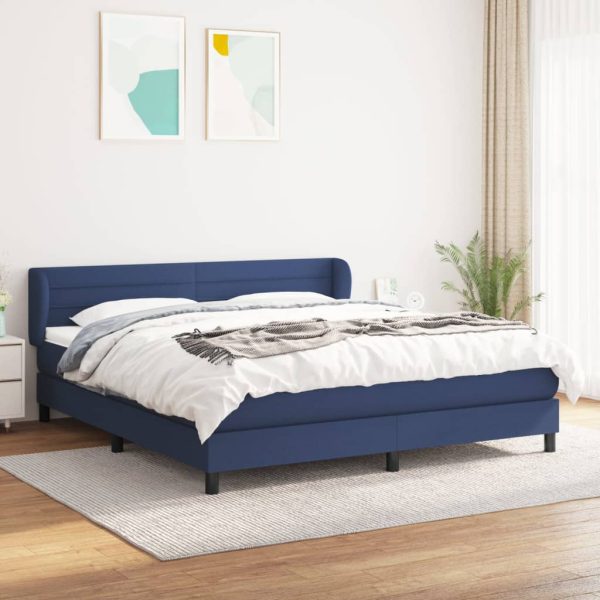 Pat box spring cu saltea, albastru, 180×200 cm, material textil