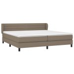 Pat box spring cu saltea, gri taupe, 200×200 cm, textil