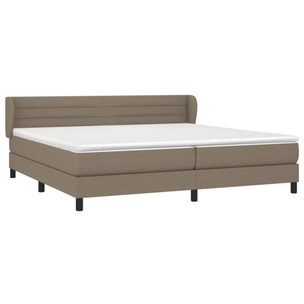 Pat box spring cu saltea, gri taupe, 200×200 cm, textil