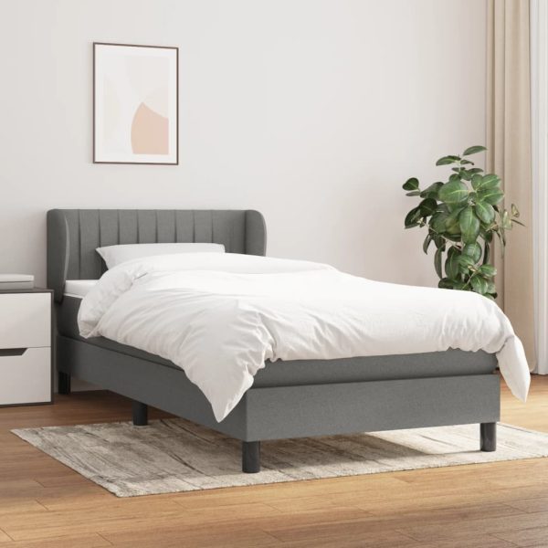 Pat box spring cu saltea, gri închis, 80×200 cm, textil