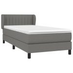 Pat box spring cu saltea, gri închis, 90×190 cm, textil