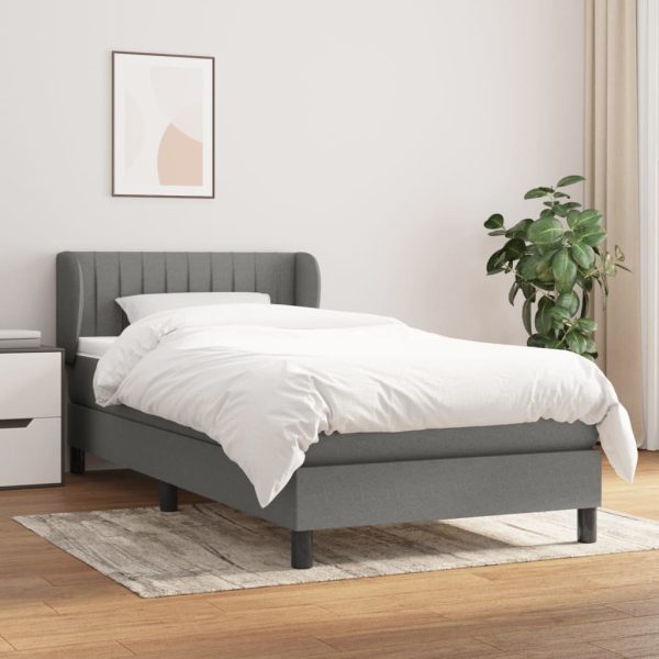 Pat box spring cu saltea, gri închis, 90×190 cm, textil