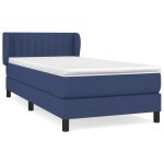 Pat box spring cu saltea, albastru, 90×200 cm, textil