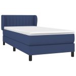 Pat box spring cu saltea, albastru, 90×200 cm, textil