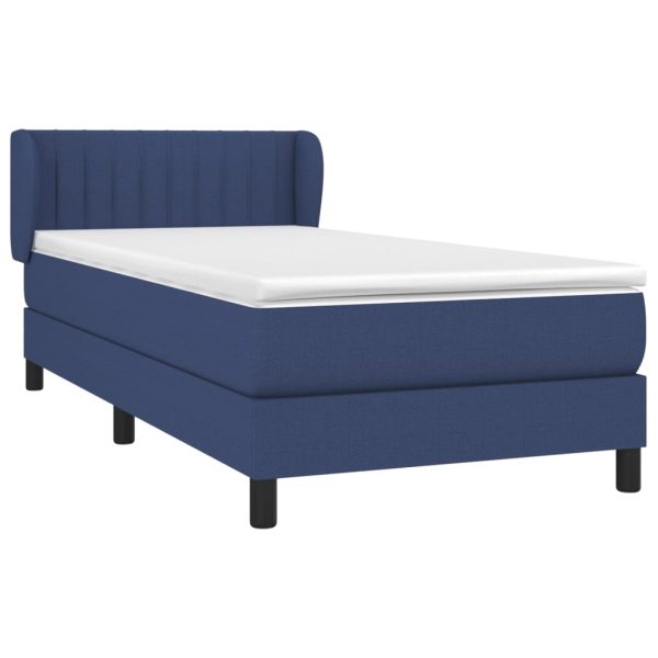 Pat box spring cu saltea, albastru, 90×200 cm, textil
