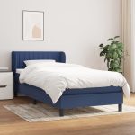 Pat box spring cu saltea, albastru, 100×200 cm, textil