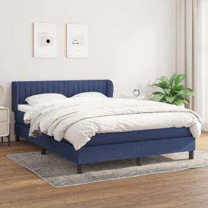 Pat box spring cu saltea, albastru, 140×200 cm, textil