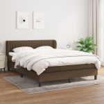 Pat continental cu saltea, maro închis, 140×200 cm, textil