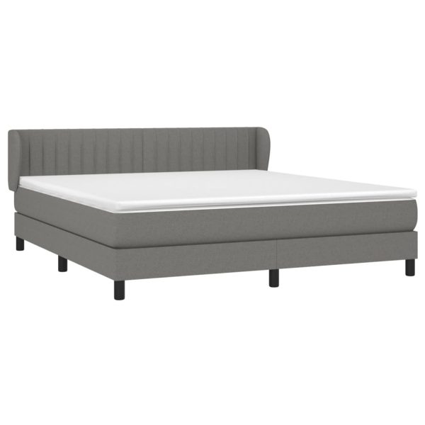 Pat box spring cu saltea, gri închis, 180×200 cm, textil