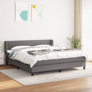 Pat box spring cu saltea, gri închis, 180×200 cm, textil