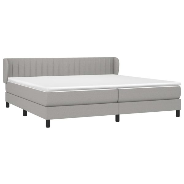 Pat box spring cu saltea, gri deschis, 200×200 cm, textil