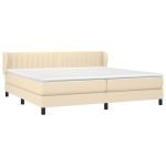 Pat box spring cu saltea, crem, 200×200 cm, textil