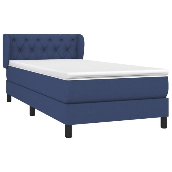 Pat box spring cu saltea, albastru, 80×200 cm, textil