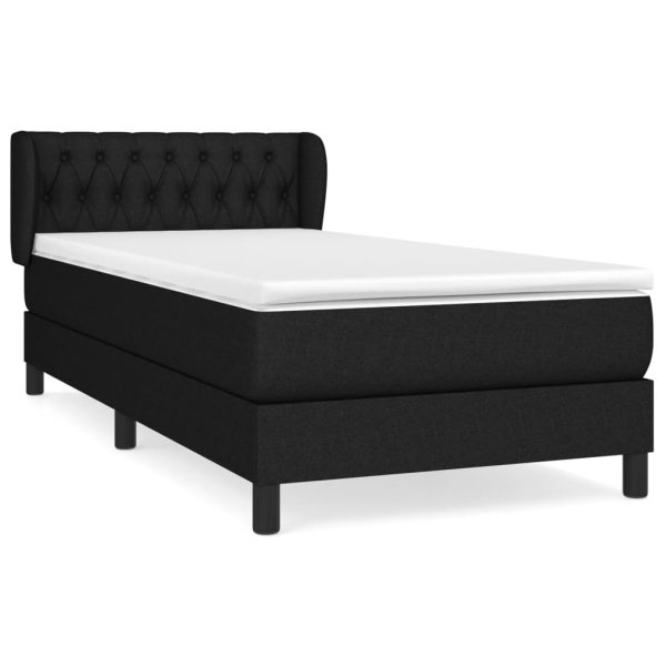 Pat box spring cu saltea, negru, 90×200 cm, textil