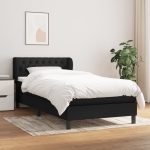 Pat box spring cu saltea, negru, 90×200 cm, textil
