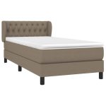 Pat box spring cu saltea, gri taupe, 90×200 cm, textil