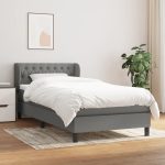 Pat box spring cu saltea, gri închis, 100×200 cm, textil