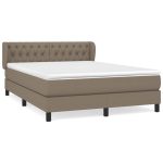 Pat box spring cu saltea, gri taupe, 140×200 cm, textil