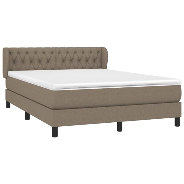 Pat box spring cu saltea, gri taupe, 140×200 cm, textil