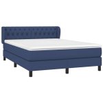Pat box spring cu saltea, albastru, 140×200 cm, textil