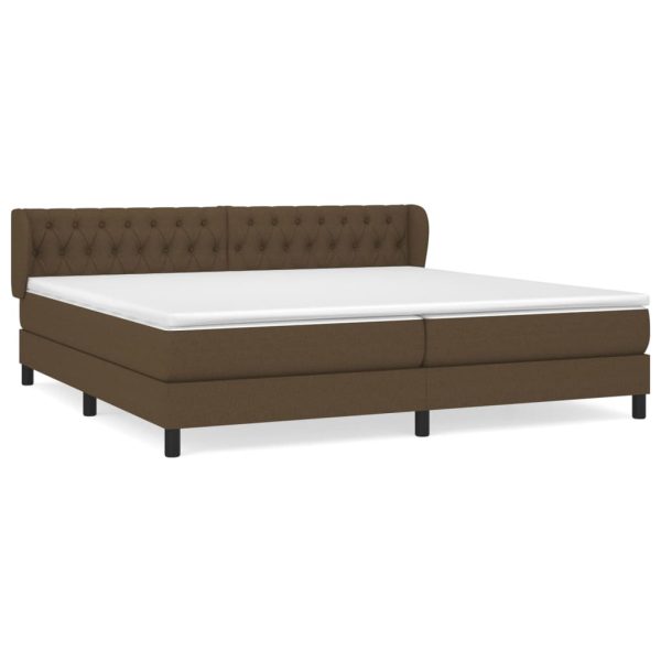 Pat box spring cu saltea, maro închis, 200×200 cm, textil