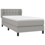 Pat box spring cu saltea, gri deschis, 90×190 cm, textil